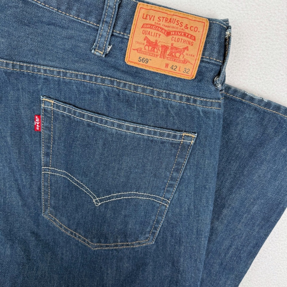 Levi's 569 Loose Straight Jeans Mens 42x32 Blue Denim Baggy Y2K Streetwear